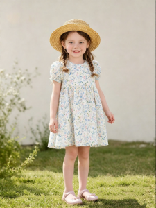 Usbettas | Summer New Pure Cotton Printed Bubble Sleeve Dress
