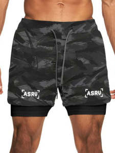 ASRV Mens Athletic Running Shorts Quick Dry Breathable Marathon Three-quarter Length Sportswear Polyester Fiber Elastic Waist