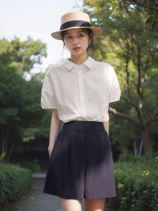 Áo Sơ Mi Tay Ngắn Màu Trắng Phong Cách Pháp Thanh Lịch Cho Nữ Mùa Hè Thiết Kế Tay Phồng Quần Áo Công Sở Thông Thường Với Cổ Áo Polo