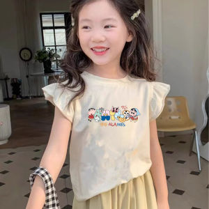 เสื้อยืดแขนกุดผ้าฝ้ายแท้สำหรับเด็กผู้หญิง ทรงเข้ารูป สไตล์เกาหลี แขนกุด คอกลม ลายดอกไม้ เสื้อผ้าเด็ก แฟชั่นฤดูร้อน