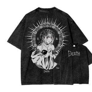Death Note Misa Theme Double-Sided T-Shirt Dark Religious Style Illustration + "DEATH" Typography + Anime Gothic Subculture