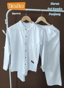 Setelan Baju Muslim Anak Laki Laki Lengan Panjang Faza Set Koko Putih Hitam Polos Anak Cowok Remaja