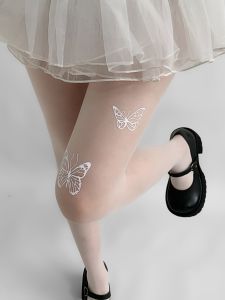 เซ็กซี่ผีเสื้อพิมพ์ถุงน่องผ้าไหมสีขาวสําหรับผู้หญิง Night Teaching Room ยี่ห้อขา Shaping ความหนาปกติตลอดทั้งปี Neutral