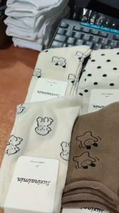 kaos kaki katun wanita  panjang bawah betis motif cute doggy polkadot 2354