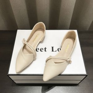 รองเท้าส้นแบนหัวแหลมสไตล์ฝรั่งเศสสำหรับผู้หญิง สีเบจ ฤดูใบไม้ผลิ 2025 รองเท้า Mary Janes ส้นแบนนิ่ม ปากตื้น ด้านข้างเปิด รองเท้าแฟชั่นสำหรับผู้หญิง