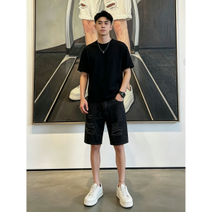 OUMULONG | Ripped White Jeans Shorts Men Summer Stylish Casual