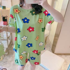 Short Sleeve Shorts Pajamas Suit Girls Summer Casual Korean Style Sweet Cute Cartoon Thin Can Be Outerwear Homewear