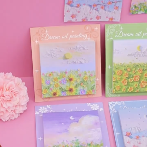 30Sheets Oil Painting Sticky Notes Color Flower Memo Pads School Stationery