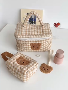 Ins Style Cute Bear Large‑capacity Cosmetic Storage Bag Portable Travel Makeup Pouch Lipstick Brushes Beauty Toiletry Organizer for Girls Women