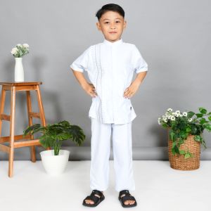 Setelan muslim baju Koko anak putih bordir full kancing by.Nur-sy