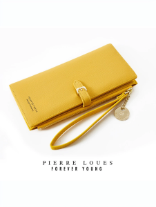 Yellow Ladies Long Wallet Thin Handheld Fashion Money Clip Korean Style PU Leather Zipper Closure Solid Color Spring 2023 New Arrival