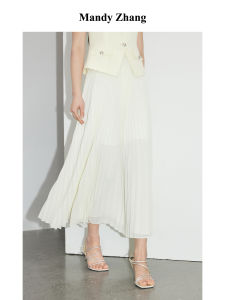 Elegant Flowy White Pleated A-line Skirt