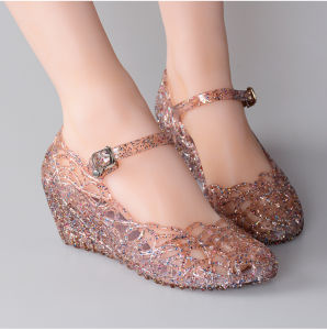 Crystal Roman Style Hollow out High Heel Sandals Plastic Slip-On Womens Shoes Buckle Detail Waterproof Platform Summer Sandals