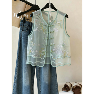 AEJUONOS | Chinese Traditional Style Heavy Embroidery Pankou Vest