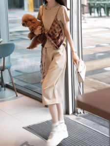 Shalldoer | ชุดสองชิ้นสำหรับผู้หญิงในช่วงฤดูร้อน เสื้อยืดแขนสั้นและกางเกงขายาวทรงตรง สไตล์สตรีท ลำลอง เอวสูง ทรงหลวม