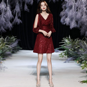 ชุดราตรียาวสีแดงสไตล์ฝรั่งเศสสำหรับงานแต่งงาน ชุดราตรีสั้นหรูหราสำหรับคู่รัก ชุดแต่งงานฤดูหนาว ชุดราตรีสุดหรูสำหรับผู้หญิง