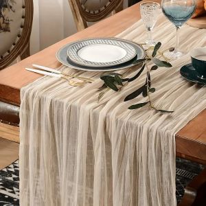 70*35in 1pc Boho Style Cheesecloth Table Runner Long Gauze Sheer RomanticTable Runner For Weddings And Scene Decor Home Decor