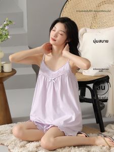 MiiOW | ชุดนอนผ้าฝ้ายแท้สำหรับผู้หญิง ชุดนอนฤดูร้อน 2025 สายเดี่ยวเซ็กซี่บางๆ ลำลอง ชุดอยู่บ้าน ชุดลำลอง ชุดนอนสำหรับกลางแจ้ง