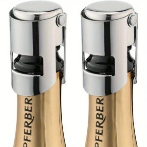 2-Pack Premium Stainless Steel Champagne Stoppers with Silicone Seal Reusable & Leakproof for Sparkling Wine Silver