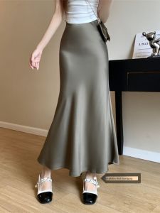 Váy Midi Cạp Cao Bằng Vải Satin Acetate Phong Cách Pháp Cho Nữ Mùa Đông 2025 Váy Đuôi Cá Bó Sát Cao Cấp