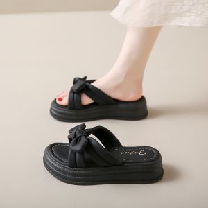 Casual Womens Summer Outdoor Slip-On Shoes Comfortable Plush Bottom Versatile Flat Sandals with Butterfly Knots for Skirts