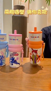 720ml Zootopia Thermos Cup Judy Nick Tumbler Tahan Sejuk Cute With Straw Flask Leak-Proof Large Capacity Bottle 疯狂动物城保温杯