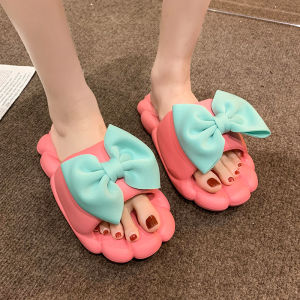 Princess Style Butterfly Knot Slippers Womens Sweet Home Indoor Slippers Purple Taro Summer Low Heel Flat Bottom EVA
