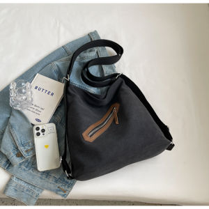 Large Capacity Canvas Shoulder Bag Womens Crossbody Tote Bag for Class Casual Versatile Single Strap Backpack Korean Style