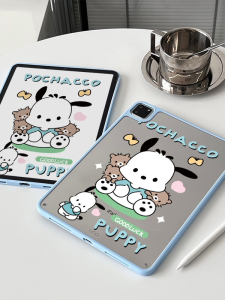 Acrylic iPad Protection Case Lightweight Thin Cartoon Bear Patches Dog with Pen Slot No Cover Bend Prevention for Apple Tablets