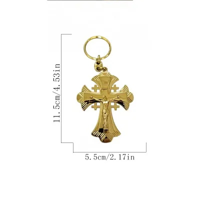 New Orthodox Holy Cross Keychain Crucifix Gold Plated for Catholic Christian Prayer Devotion Religious Gift Key Ring Accessory