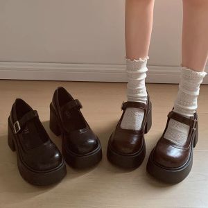 Spring 2025 Womens Black Sweet Versatile Thick Heel High Heel Mary Janes Single Shoes Korean Style round Toe Glueing Process