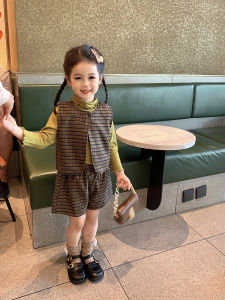 Stylish Two-Piece Set for Girls Baby Girls Fashionable Outfit Spring Autumn Cotton Plaid Long Sleeve Dress And Skirt