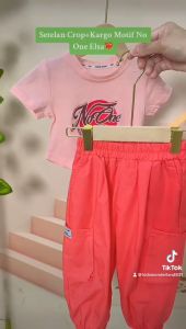 Setelan Anak Perempuan Crop Top + Kargo Panjang Motif No One Else