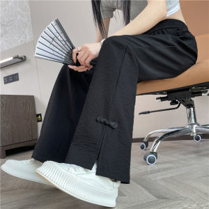 กางเกงขายาวทรงหลวมผ้าลินินฤดูร้อนสำหรับผู้หญิง กางเกงขายาวผ้าไหมน้ำแข็งบาง ทรงหลวม ทรงลำลอง สไตล์จีน ทรงหลวม ทรงหลวม ทรงหลวม