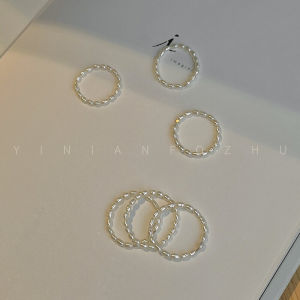 แหวนมุกน้ำจืดธรรมชาติขนาดเล็ก แหวนชุบทอง 14K ไม่ซีดจาง ไม่หลุดรูป แหวนสวมหลายชั้นสำหรับผู้หญิง