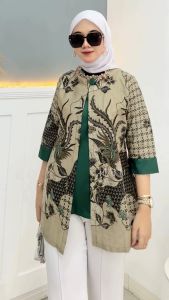 Blus batik -wanita -modern Baju -atasan -Retro Vintage Mix Bolero Kantoran -lengan - Katun -Halus