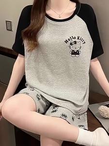DVDK | Women Summer T-shirt Sleeping Wear Set With Padded Top Loose Pants