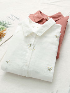 Áo Sơ Mi Cotton Dài Tay Thêu Hoa Mềm Mại Thân Thiện Với Làn Da Kiểu Dáng Thanh Lịch Áo Sơ Mi Nữ Chất Liệu Cotton Nguyên Chất Áo Sơ Mi Công Sở