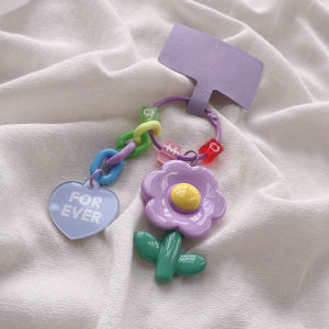 Cartoon Bear Cute Flower Hanging Phone Chain for IPhone Women Girls Phone Charm Bracelet Strap Anti-Lost Ring Jewelry Keychain