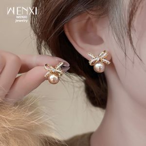 WENXI | Elegant Bow Pearl Earrings for Women Accessories