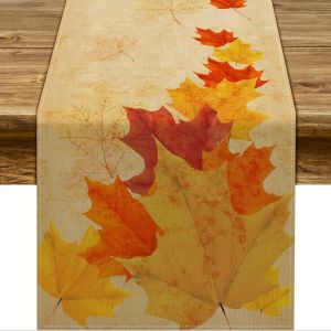 1 Piece of Retro Autumn Leaf Table Runner Colorful Maple Leaf with Beige Base Suitable for Restaurant Home Picnic Cafe Autumn Party