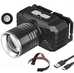Senter Kepala LED Zoom Super Terang Lensa 50W Waterproof USB Type C Rechargeable Isi Ulang