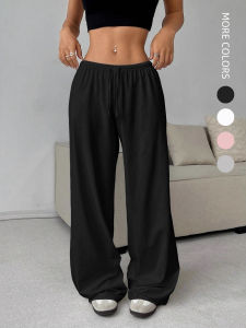 กางเกงขายาวทรงตรง เอว ยืดได้ รุ่น กางเกง พร้อม สายคล้อง ลำลอง กางเกงขายาว สำหรับผู้หญิง สีพื้น โพลีเอสเตอร์ ผลิตจากเส้นใย ผลิตในประเทศจีน