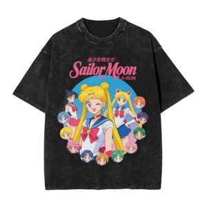 Bandai | 2026 New Edition Pretty Sailor Moon Graphic Print T-Shirt - Vintage Cotton Washed Short-Sleeved Top for Men Women Streetwear