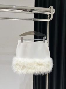 Stunning Plush A-Line Mini Skirt Sweet Attention-Grabbing Autumn Winter Pure White Half-length Fashionable Anti-aging