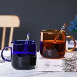 Heat Resistant High Borosilicate Glass Cup Nordic Creative Colored Coffee Cup with Handle Water Cup Ins Style round Shape Glassware