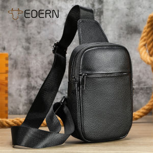 EDERN 2025 New Genuine Leather Chest Bag for Men Fashion Versatile Sling Bag Cowhide Crossbody Bag Casual Cellphone Bag Mens Small Pouch