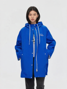 URLAZH | Elegant Navy Blue Loose Hooded Trench Coat Women