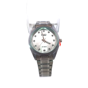 Q&Q Crystal-Accented Fluted Bezel Stainless Steel Watch (QZ65J201Y)