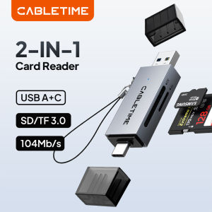CABLETIME 2-in-1 High-Speed USB 3.0 Card Reader USB-C & Micro SD Compatible Android iPad MacBook Pro - 104MB/s Data Transfer